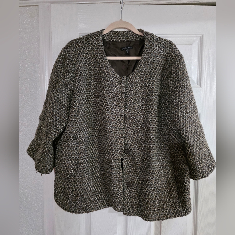 EILEEN FISHER Y2K Cozy Women's Textured jacket Teddy Coat Knit Shacket Layering